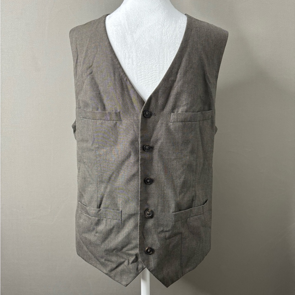 Perry Ellis Button Up Vest Grey Small Vintage